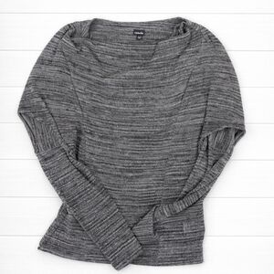 Rafaella Cowl Neck Metallic Gray Fine Knit Sweater Small